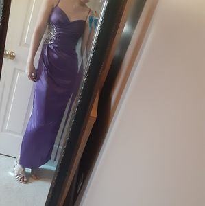 V Neck Purple Prom Dress With sided Jewels